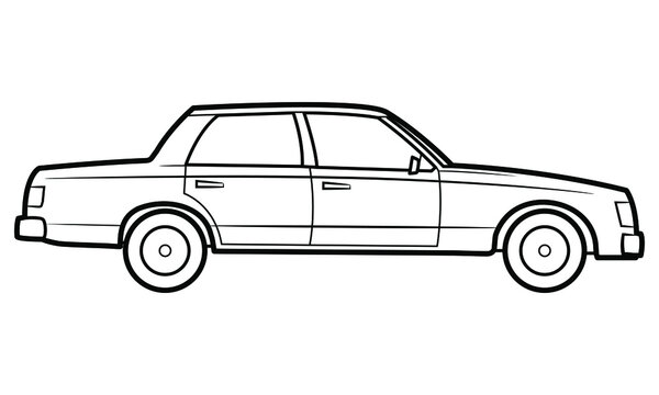 Classic sedan car illustration  - simple line art contour of vehicle.