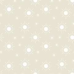 Colorful seamless pattern with sun symbol and pastel beige background
