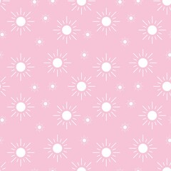 Colorful seamless pattern with sun symbol and pastel pink background