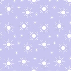 Fototapeta na wymiar Colorful seamless pattern with sun symbol and pastel purple background