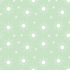 Fototapeta na wymiar Colorful seamless pattern with sun symbol and pastel green background