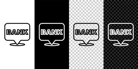 Set line Bank building icon isolated on black and white, transparent background. Vector