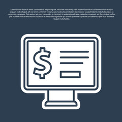 Blue line Monitor with dollar icon isolated on blue background. Sending money around the world, money transfer, online banking, financial transaction. Vector