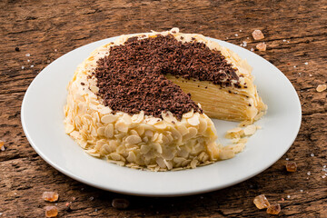 Slice of Chocolate and Cottage Cheese Crepe Cake, Maslenitsa