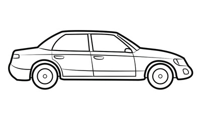 Sedan car illustration  - simple line art contour of vehicle.