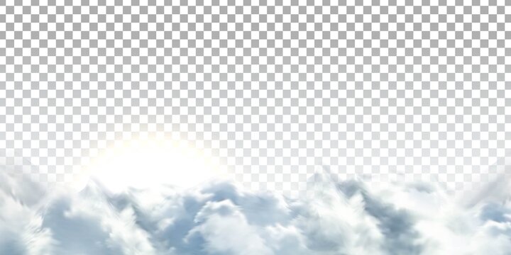Vector realistic isolated cloud sky with Sun for template decoration and covering on the transparent background. Concept of storm and cloudscape.