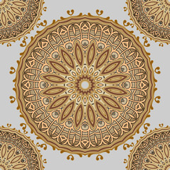 Mandalas seamless pattern. Ornamental floral background. Repeat colorful vector backdrop. Vintage round ornaments with flowers, leaves, shapes, frames, borders. Beautiful ornate elegant design