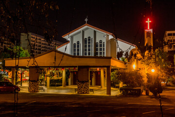 Evening view of All Saints' Cathedral in Kota Kinabalu, Sabah, Malaysia
