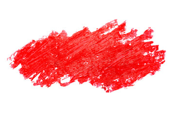 Close up of red lipstick smudge or smear isolated on white background