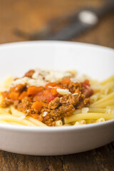 maccheroni pasta with sauce bolognaise