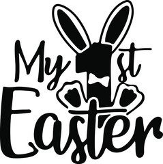 My first Easter bunny ears black silhouette cut files for baby print on isolated background