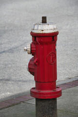 Red and white fire hydrant beside the street.  Vancouver BC Canada　　　

