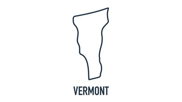 Line animated map showing the state of Vermont from the united state of American. 2d map of Vermont.
