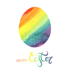 illustration of watercolor Easter eggs on a white background. Rainbow colored, lettering happy easter. for design, cards, decorations, banners, wallpapers, booklets