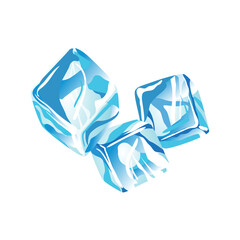 Water ice cube icon. Frozen water particles. Set of translucent ice cubes in blue colors. Realistic blue solid water
