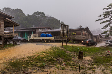 Small village near Kinabatangan river in a heavy rain, Sabah, Malaysia