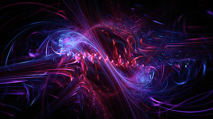 Abstract background, smooth multicolored lines on a black background.