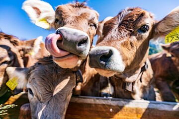 Happy cows. Auf den Schweizer Almen leben diese niedlichen Kühe.