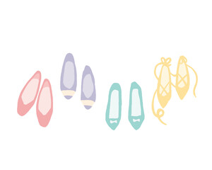可愛い靴のイラスト、春小物、パンプス、ヒール、シューズ　Illustrations of cute shoes, spring accessories, pumps, heels, shoes