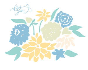 花束いっぱいのメッセージ、メッセージカード、贈り物、花のイラスト　Bouquet full of messages, message cards, gifts, flower illustrations
