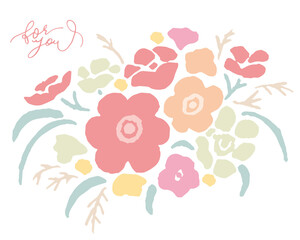 花束いっぱいのメッセージ、メッセージカード、贈り物、花のイラスト　Bouquet full of messages, message cards, gifts, flower illustrations