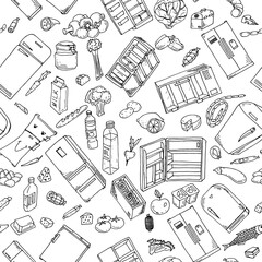 seamless pattern food and refrigerators doodle