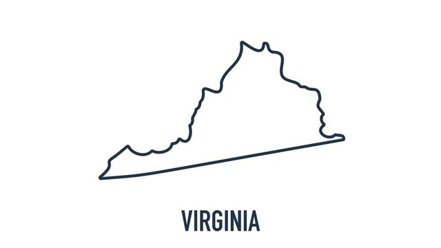 Line animated map showing the state of Virginia from the united state of america. 2d map of Virginia.