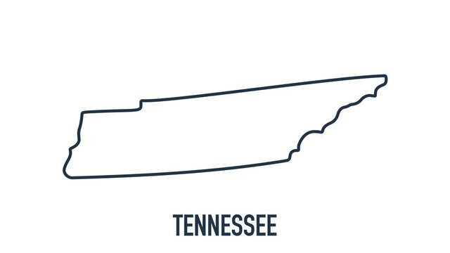 Line animated map showing the state of Tennessee from the united state of American. 2d map of Tennessee.
