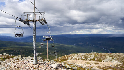 View of the valley with ski lift during the summer, Trysil, Norway