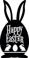 Happy Easter rabbit sign black silhouette vector cut file on isolated background