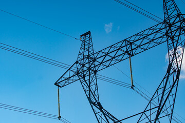 Industrial high voltage electricity line tower. Energy technology