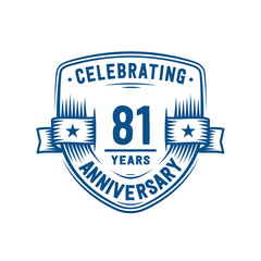 81 years anniversary celebration shield design template. 81st anniversary logo. Vector and illustration.