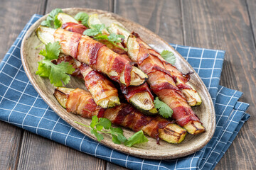 Grilled zucchini in a bacon