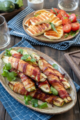 Grilled zucchini in a bacon