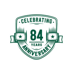 84 years anniversary celebration shield design template. 84th anniversary logo. Vector and illustration.