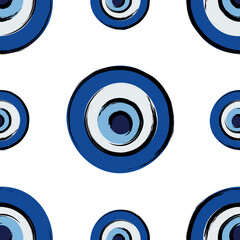 Turkish amulet against the evil eye. Blue eye. Guardian Nazar. Seamless pattern for printing on fabric, textile, paper, interior design. 
