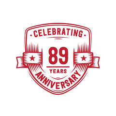 89 years anniversary celebration shield design template. 89th anniversary logo. Vector and illustration.