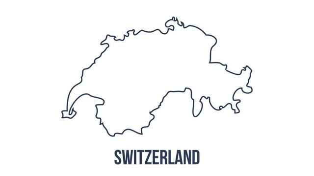 Line animated map showing the state of Switzerland from the united state of america. 2d map of Switzerland.