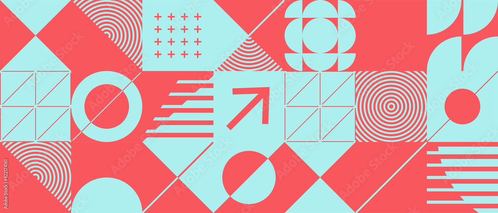 Wall mural abstract background with geometric shapes and halftone textures. minimalistic geometric pattern in s