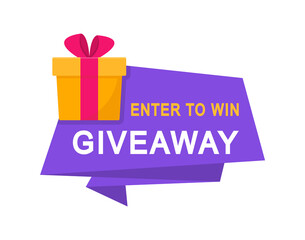 Giveaway, enter to win poster. Surprise gift box. Poster template for promo in social media. Win a prize giveaway. Vector illustration.