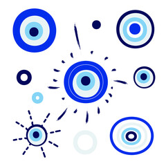 Turkish amulet against the evil eye. Blue eye. Guardian Nazar. An attribute of traditional pre-Islamic Turkic apotropic magic. Vector graphics.