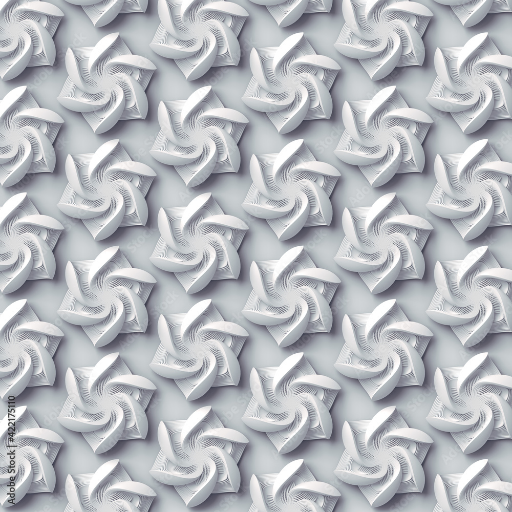 Poster pattern of geometric stylized white flowers. modern design element. 3d rendering illustration