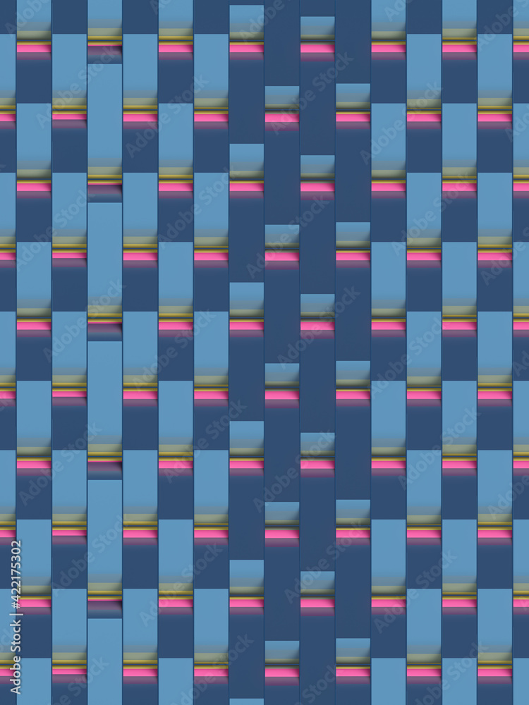 Aufkleber Abstract digital illustration of rounded rectangular shapes, with multicolored texture. 3d rendering