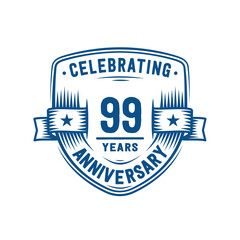 99 years anniversary celebration shield design template. 99th anniversary logo. Vector and illustration.