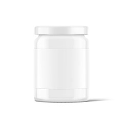 Glass jar mockup isolated on white background. Vector illustration. Front view. Сan be used for food, cosmetic and other needs. EPS10	