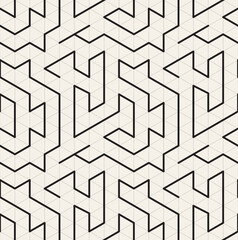 Vector seamless pattern. Modern stylish texture. Repeating geometric tiles with maze on triangular grid. Geometric elements with different thickness.