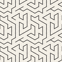 Vector seamless pattern. Modern stylish texture. Repeating geometric tiles with maze on triangular grid. Geometric elements with different thickness.
