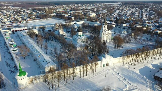 Aerial view of the Trinity Cathedral in Holy Assumption Monastery. Aleksandrov. Russia