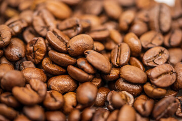 
Macro shot of brown freshly roasted coffee beans