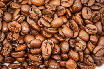 
Macro shot of brown freshly roasted coffee beans